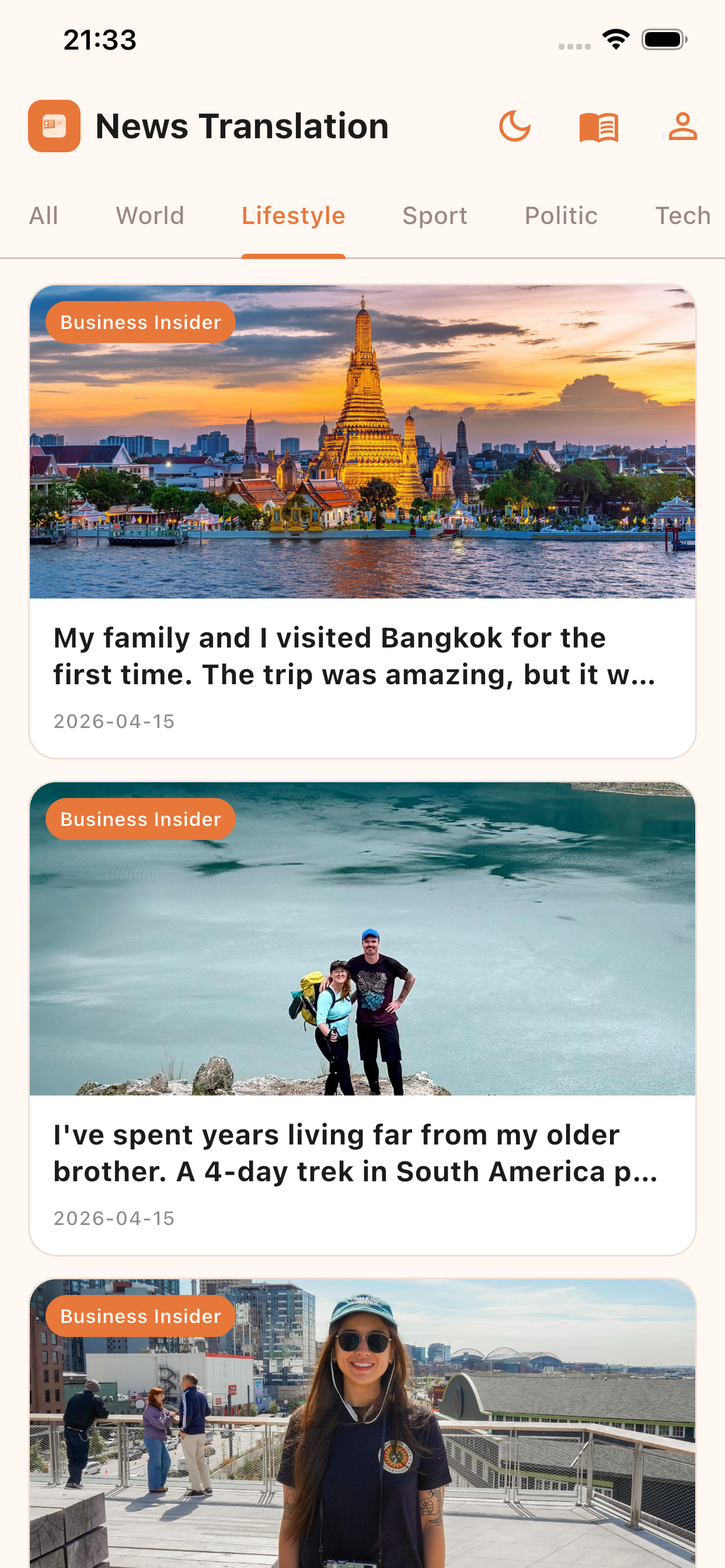 News Translation app feed
